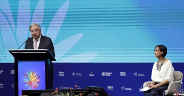 U.N. Secretary-General Antonio Guterres delivers a speech during the high-level segment of the 2024 United Nations Biodiversity Conference (COP16), in Cali, Colombia, Oct. 29, 2024. (EPA Photo)