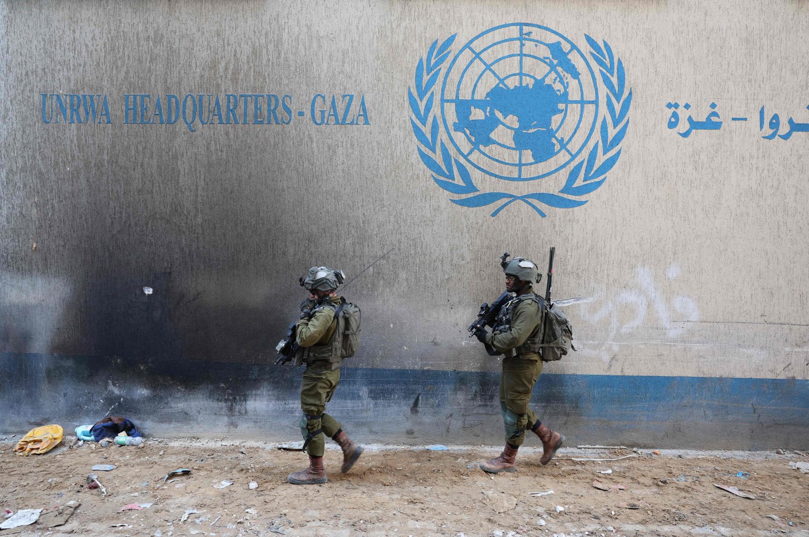 Israeli soldiers inside an evacuated compound of the UNRWA in Gaza City, Palestine, February 8, 2024. (AFP Photo)