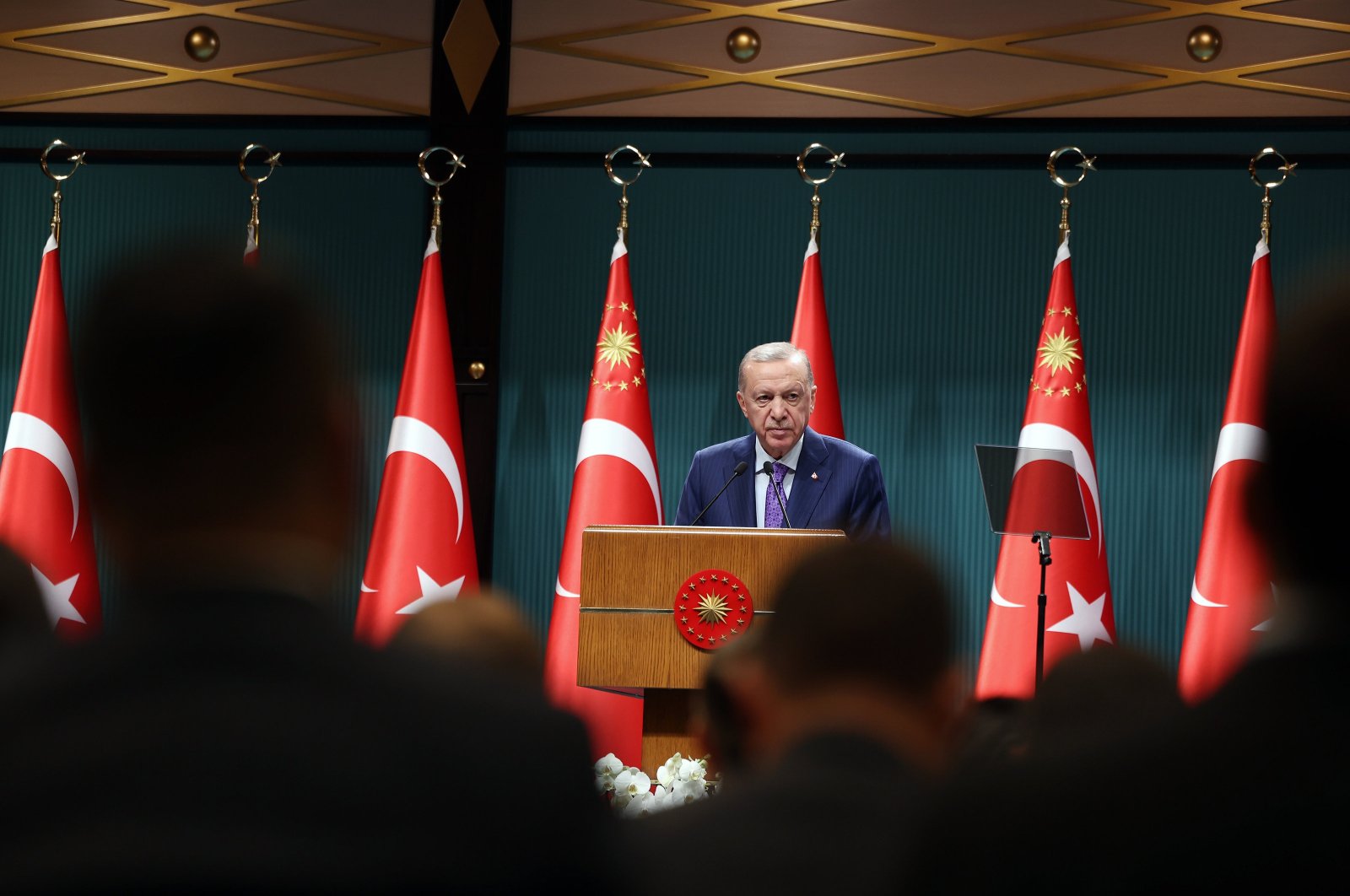 President Recep Tayyip Erdoğan speaks during a news conference following a Cabinet meeting in Ankara, Türkiye, Oct. 29, 2024. (AA Photo)