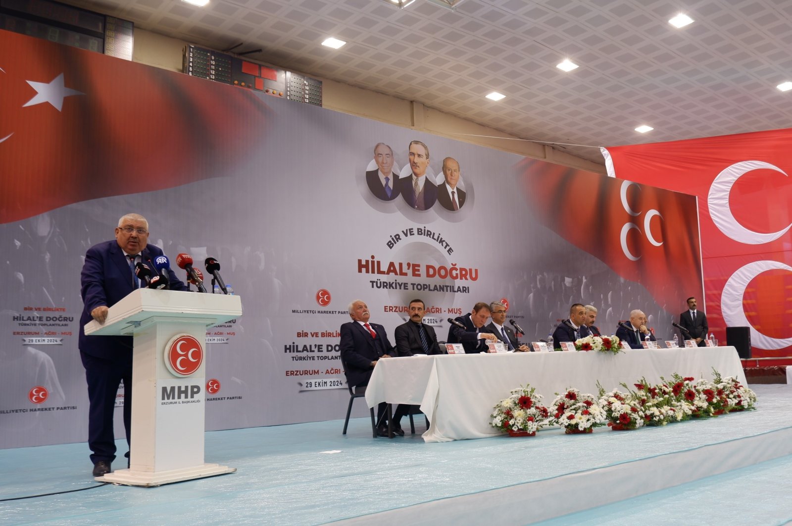 MHP deputy chair Semih Yalçın speaks at his party&#039;s event, Erzurum, eastern Türkiye, Oct. 29, 2024. (İHA Photo)