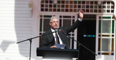 Deniz Dalgıç, mayor of Mudanya, delivers a speech at an event in Mudanya, Bursa, western Türkiye, Oct. 11, 2024. (AA Photo)