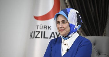 Turkish Red Crescent (Kızılay) President Fatma Meriç Yılmaz is interviewed about the Gaza humanitarian efforts in Geneva, Switzerland, Oct. 29, 2024. (AA Photo)