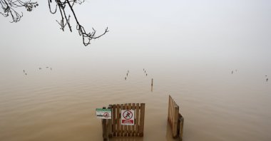 A view of a submerged pier at Gola de Putxol in Albufera, Valencia, eastern Spain, Oct. 30, 2024. (EPA Photo)