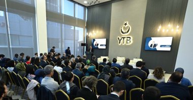 Africa Yearbook 2023 Editor Prof. Dr. Soyalp Tamçelik speaks at an event promoting the yearbook in Ankara, Oct. 30, 2024. (AA Photo)