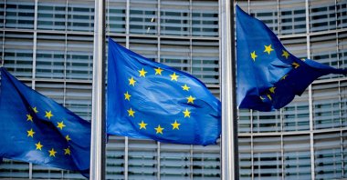 European Union flags fly outside the European Commission headquarters in Brussels, Belgium, March 1, 2023.  (Reuters File Photo)