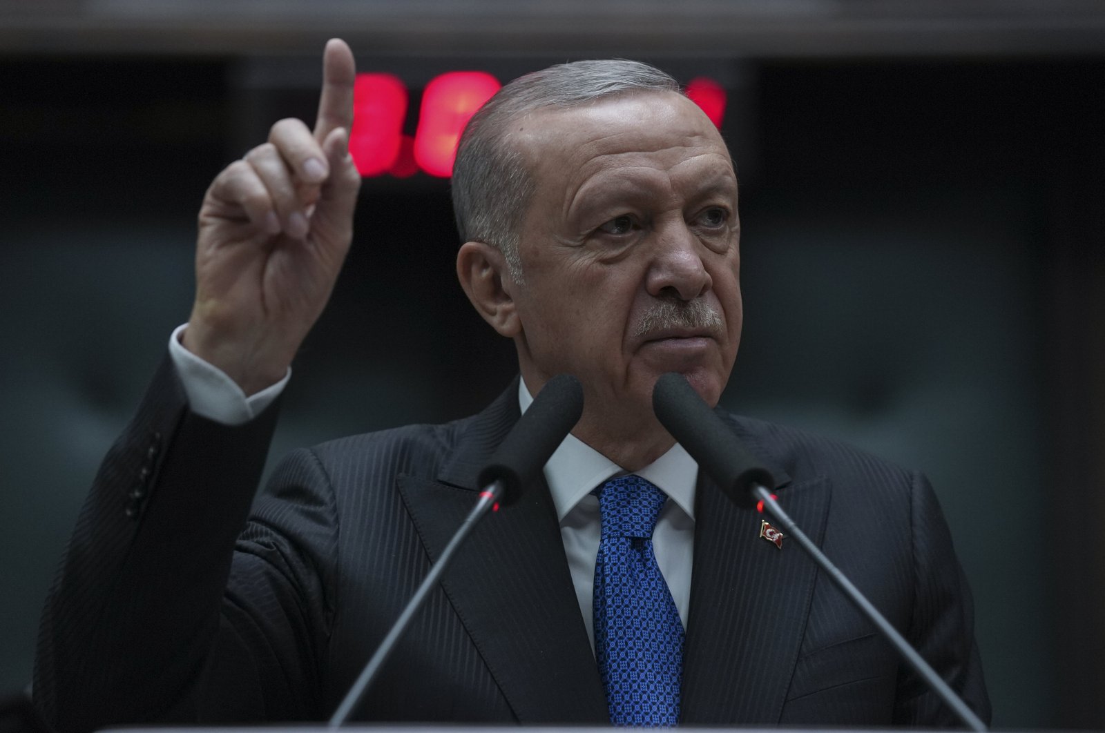 President Recep Tayyip Erdoğan speaks at a parliamentary meeting of his ruling Justice and Development Party (AK Party) in the capital Ankara, Türkiye, Oct. 30, 2024. (AA Photo)