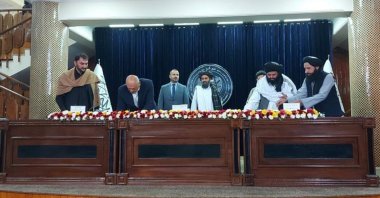 Turkish construction company 77 Inşaat and Afghanistan’s interim government representatives sign a commercial agreement for a cement production facility, Jawzjan province, Afghanistan, Oct. 30, 2024. (AA Photo)