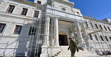 The entrance of the historic Kasımpaşa Military Naval Hospital nears completion in Istanbul, Türkiye, Oct. 31, 2024. (AA Photo)