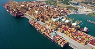 An aerial view of containers in the port in Tekirdağ, northwestern Türkiye, Nov. 1, 2023. (IHA Photo)
