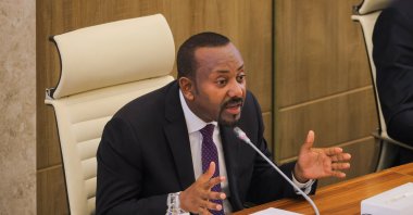 Ethiopia&#039;s Prime Minister Abiy Ahmed addresses parliament members on the current situation of the country at the Parliament Building in Addis Ababa, Ethiopia Oct. 31, 2024. (Reuters Photo)