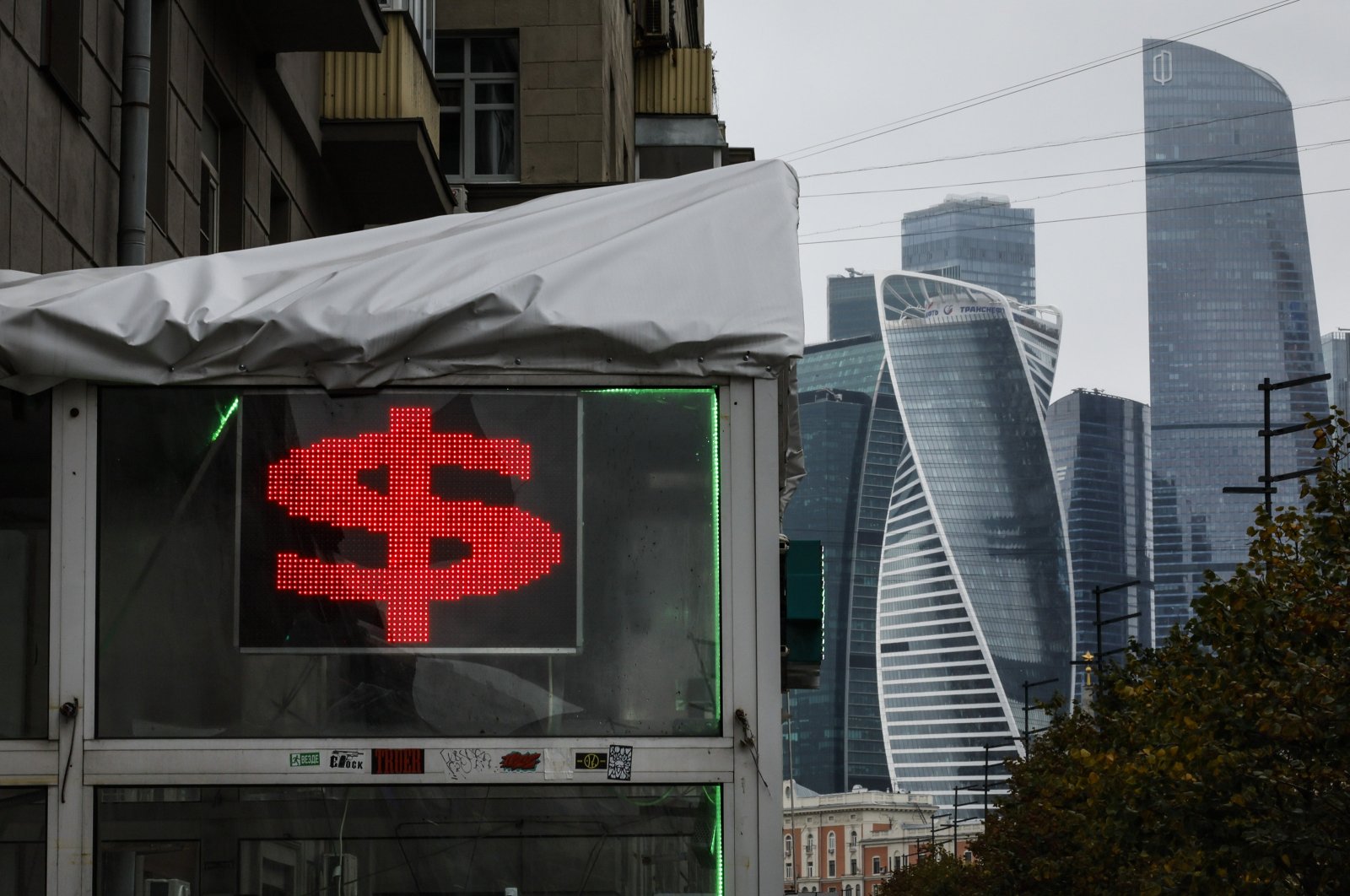 An exchange office with an electronic panel displaying the U.S. Dollar symbol, Moscow, Russia, Oct. 10, 2024. (EPA Photo)