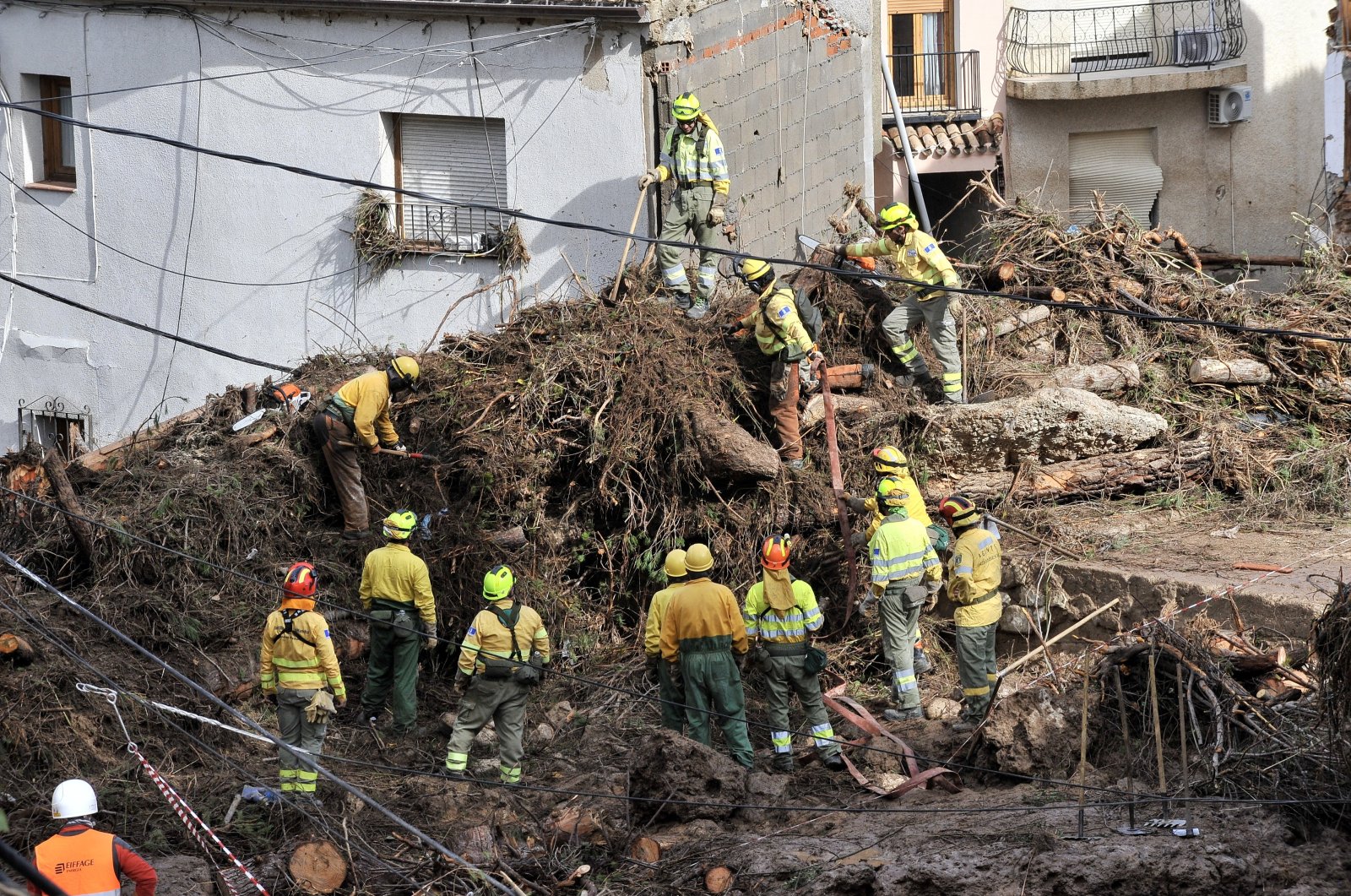 Rescuers search for missing people among debris brought by the floods in Letur, in the province of Albacete, Spain, Oct. 30, 2024. (EPA Photo)