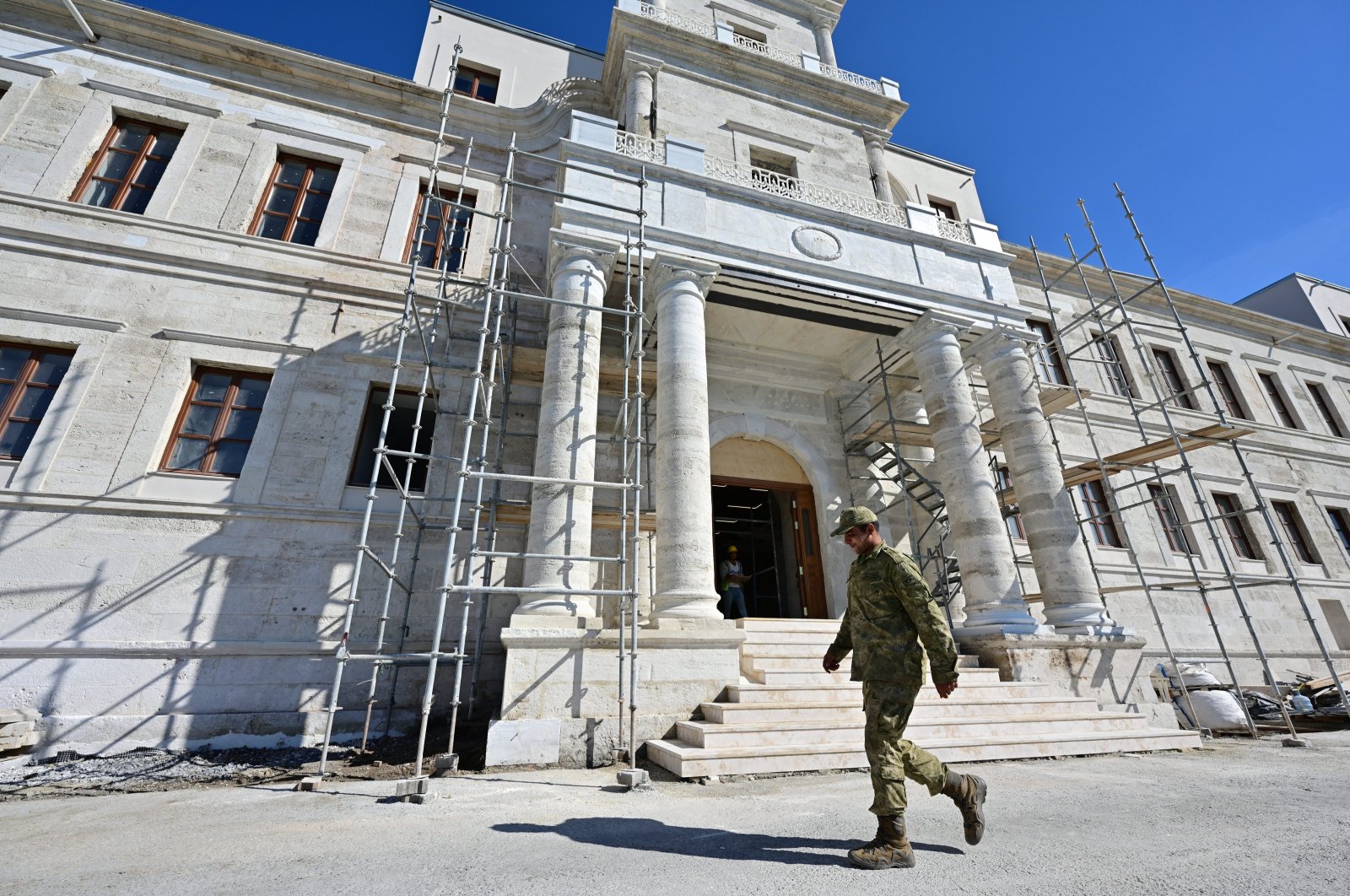 The entrance of the historic Kasımpaşa Military Naval Hospital nears completion in Istanbul, Türkiye, Oct. 31, 2024. (AA Photo)