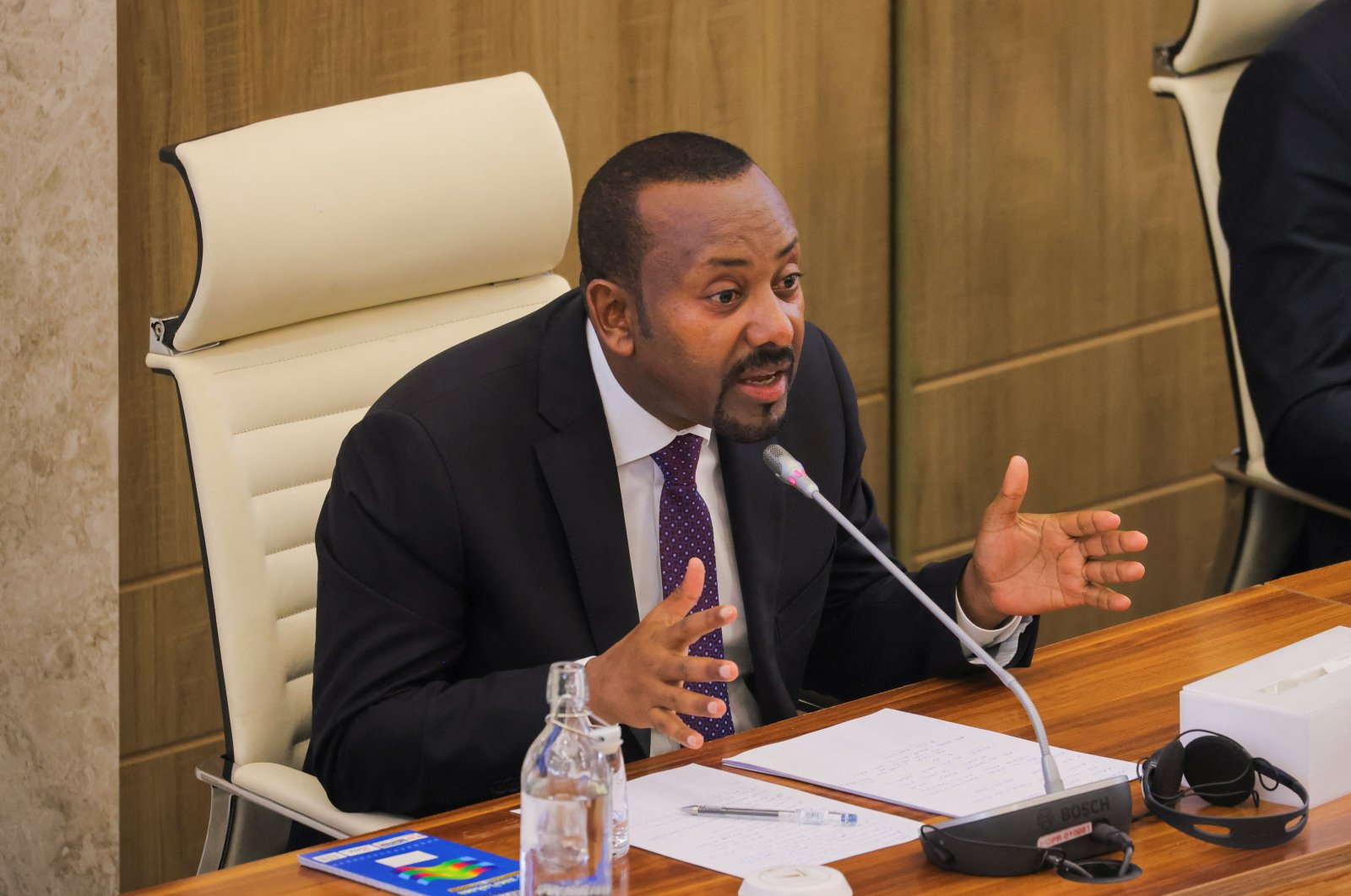 Ethiopia&#039;s Prime Minister Abiy Ahmed addresses parliament members on the current situation of the country at the Parliament Building in Addis Ababa, Ethiopia Oct. 31, 2024. (Reuters Photo)