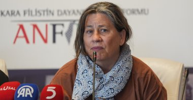 Australian Helen Maria O'Sullivan, who witnessed Ayşenur Ezgi Eygi's killing by Israel, speaks at a news conference in Ankara, Türkiye, Oct. 31, 2024. (AA Photo)