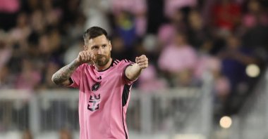 Inter Miami forward Lionel Messi celebrates scoring during the second half against the New England Revolution at Chase Stadium, Fort Lauderdale, Florida, U.S., Oct 19, 2024. (Reuters Photo)