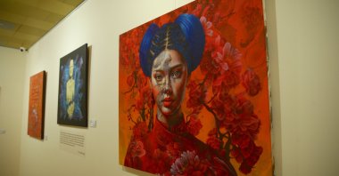 Paintings are on display at the Azerbaijan National Carpet Museum, Baku, Azerbaijan, Oct. 31, 2024. (AA Photo)