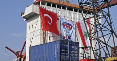 Workers unload relief supplies provided by Türkiye from a cargo ship in the port of Beirut, Lebanon, Nov. 1, 2024. (EPA Photo)