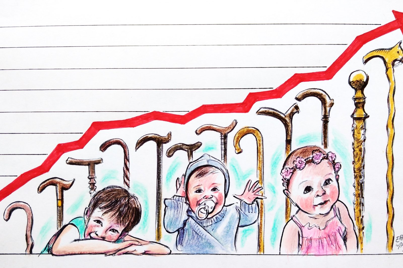 &quot;Türkiye’s demographic window of opportunity of 10 to 15 years needs to be evaluated well for the sustainability of the Turkish Welfare Regime, which has expanded considerably in the last twenty years.&quot; (Illustration by Erhan Yalvaç)