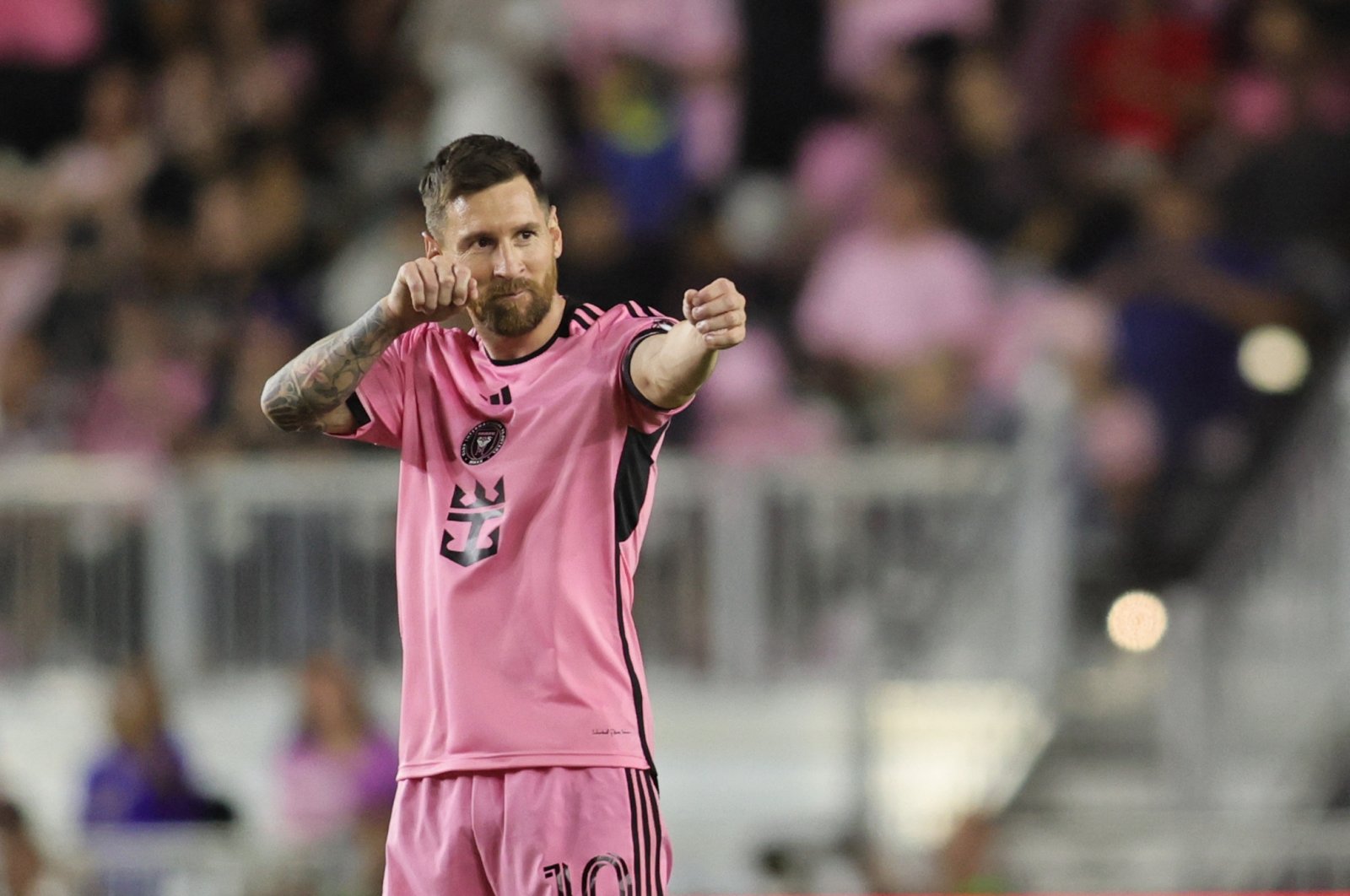 Inter Miami forward Lionel Messi celebrates scoring during the second half against the New England Revolution at Chase Stadium, Fort Lauderdale, Florida, U.S., Oct 19, 2024. (Reuters Photo)