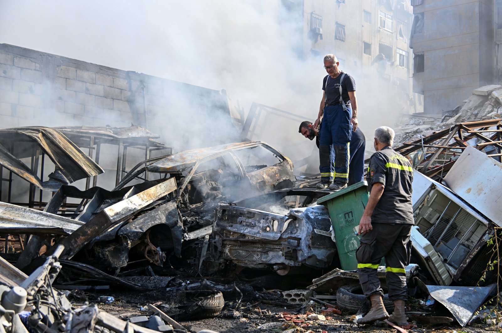 Firefighters work to extinguish a fire at the site of an Israeli military strike in the Kafaat area of the Dahieh district in Beirut, Lebanon, Nov. 1, 2024. (EPA Photo)