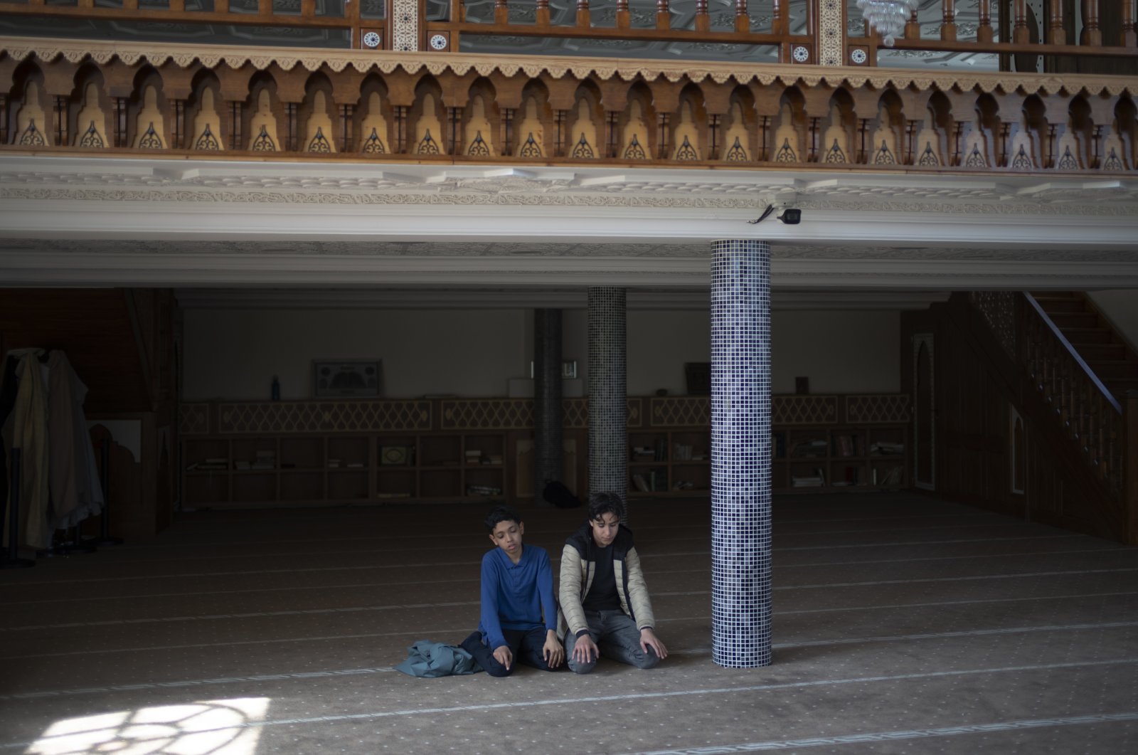 Students pray during recess in the mosque at Ibn Khaldoun, a private Muslim school, in Marseille, southern France, Tuesday, April 16, 2024. (AP File Photo)