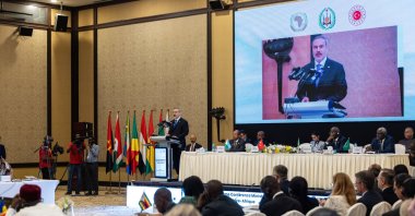 Foreign Minister Hakan Fidan addresses the 3rd Türkiye-Africa Partnership Ministerial Review Conference in the capital of Djibouti, Djibouti, Nov. 3, 2024. (AA Photo)