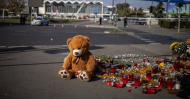 A teddy bear is placed near where the people died when a part of the roof collapsed at a railway station in Novi Sad, Serbia November 2, 2024. REUTERS/Marko Djurica