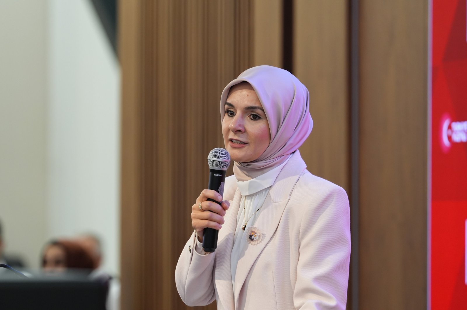 Family and Social Services Minister Mahinur Özdemir Göktaş speaks at the Women Mukhtars&#039; Meeting, Ankara, Türkiye, Oct. 18, 2024. (AA Photo)