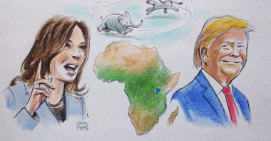 "A second Trump administration or a Harris presidency could bring markedly different approaches to the U.S.-Africa relationship." (Illustration by Erhan Yalvaç)