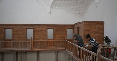 Workers restore the interior of Sokullu Hammam in Edirne, Türkiye, Oct. 22, 2024. (AA Photo)