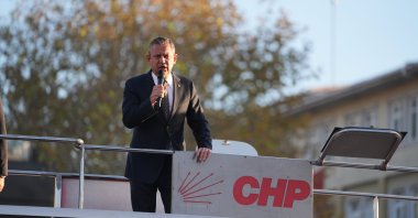 Republican People’s Party (CHP) leader Özgür Özel addresses the party's supporters in a rally for solidarity with arrested Mayor Ahmet Özer, Istanbul, Türkiye, Oct. 31, 2024. (AA Photo)