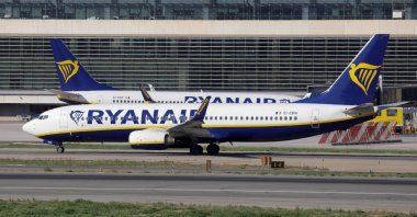 Two Ryanair Boeing 737-8AS passenger planes taxi on a runway at Malaga-Costa del Sol airport, Malaga, Spain, May 3, 2024. (Reuters Photo)