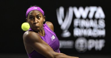 USA&#039;s Coco Gauff in action during her Singles group stage match against Jessica Pegula at the WTA Finals, Riyadh, Saudi Arabia, Nov. 3, 2024. (EPA Photo)