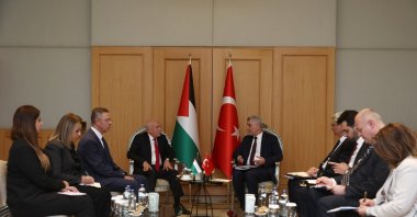 Trade Minister Ömer Bolat (R) holds talks with the Palestinian minister of national economy, Mohammed al-Amour, Ankara, Türkiye, Nov. 3, 2024. (DHA Photo)