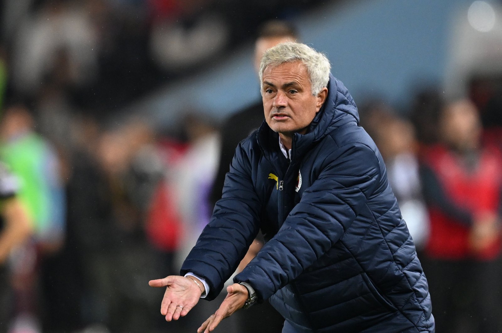 Fenerbahçe coach Jose Mourinho reacts during the Süper Lig match against Trabzonspor at the Papara Park, Trabzon, Türkiye, Nov. 3, 2024. (AA Photo)