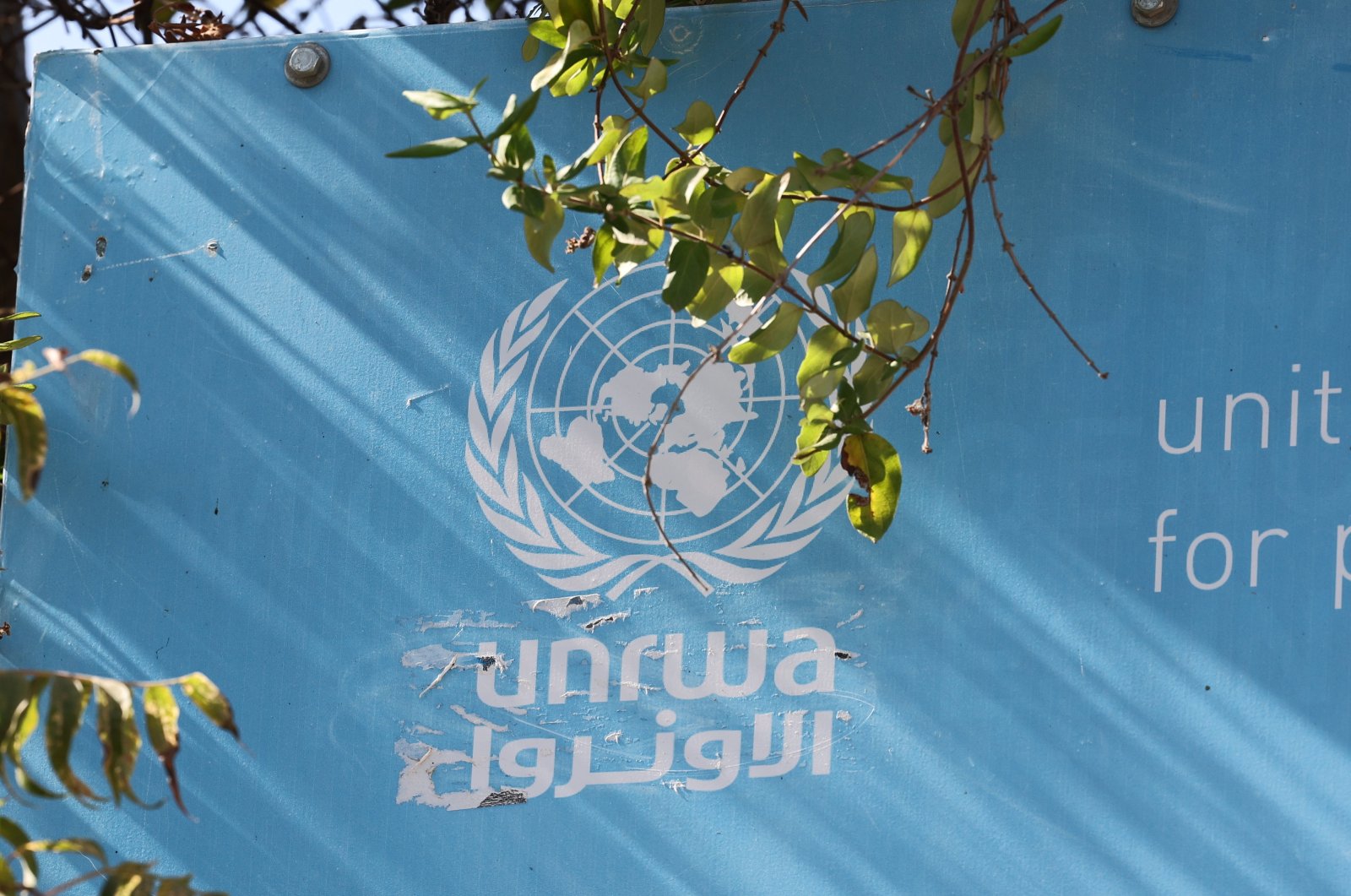 A sign at the entrance to the UNRWA offices in East Jerusalem, occupied Palestinian territory, Oct. 24, 2024. (EPA Photo)