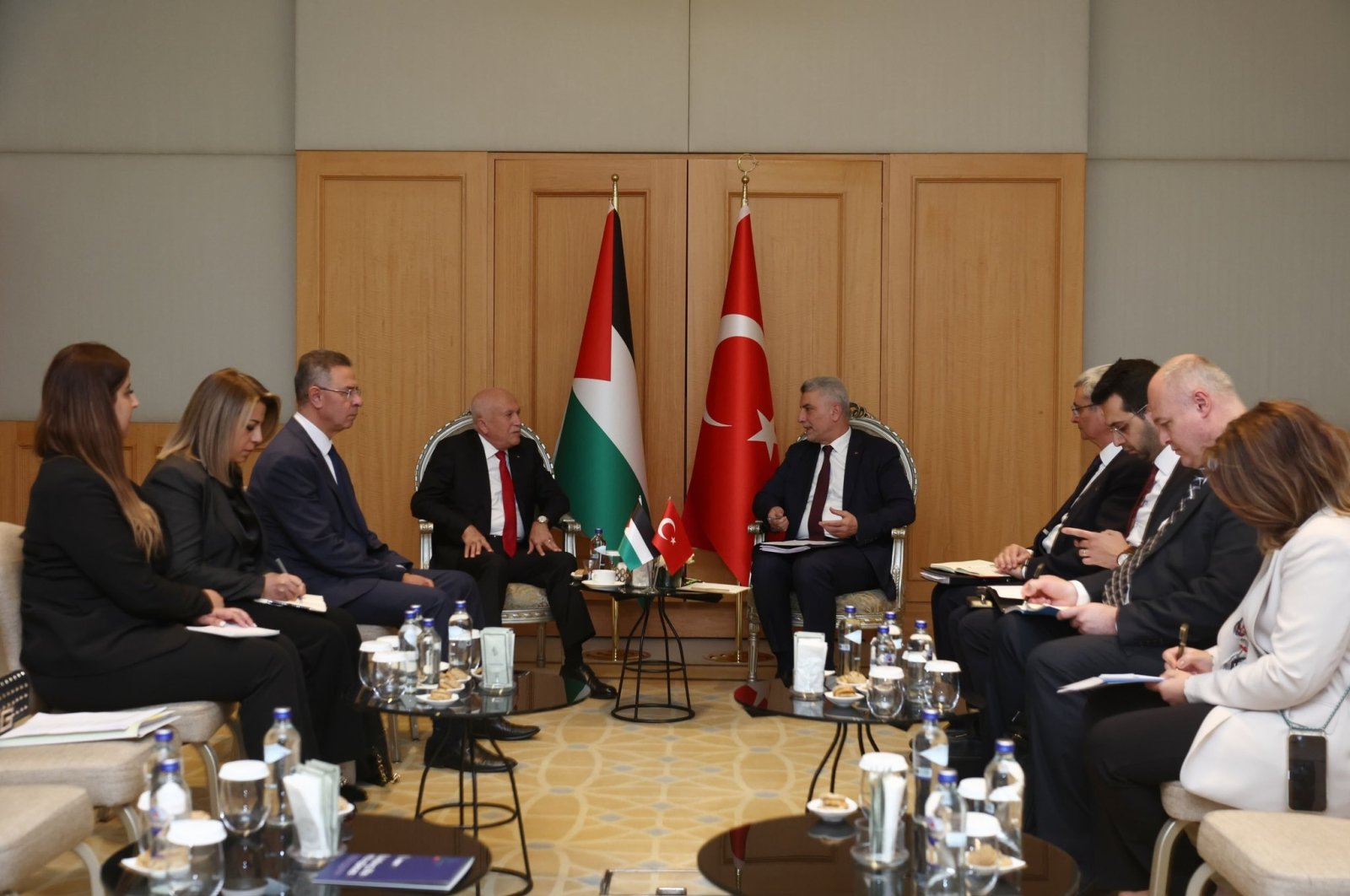 Trade Minister Ömer Bolat (R) holds talks with the Palestinian minister of national economy, Mohammed al-Amour, Ankara, Türkiye, Nov. 3, 2024. (DHA Photo)