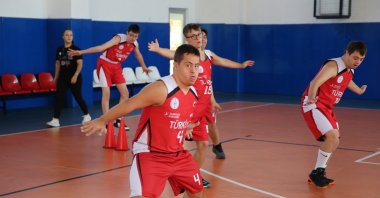 Turkish Down syndrome basketball national team trains for the Trisome European Games, Istanbul, Türkiye, Oct. 31, 2024. (AA Photo)