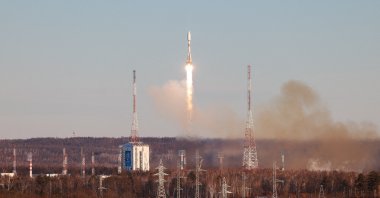 A Soyuz-2.1b rocket booster with a Fregat upper stage carrying satellites blasts off from its launchpad at the Vostochny Cosmodrome in the far-eastern Amur region, Russia, Nov. 5, 2024. (Reuters Photo)