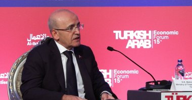 Treasury and Finance Minister Mehmet Şimşek delivers a speech during a forum, Istanbul, Türkiye, Oct. 17, 2024. (DHA Photo)
