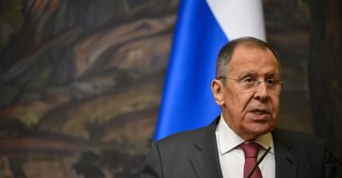 Russian Foreign Minister Sergey Lavrov speaks during a joint news conference with his Kuwaiti counterpart following their talks in Moscow on Oct. 28, 2024. (AFP Photo)