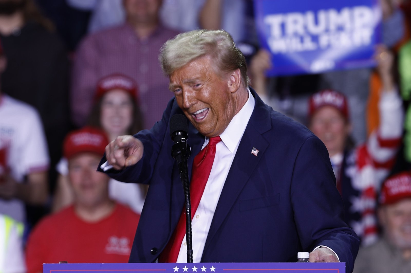 Republican presidential candidate and former U.S. President Donald Trump gestures at a campaign rally in Grand Rapids, Michigan, U.S., Nov. 4, 2024. (EPA Photo)