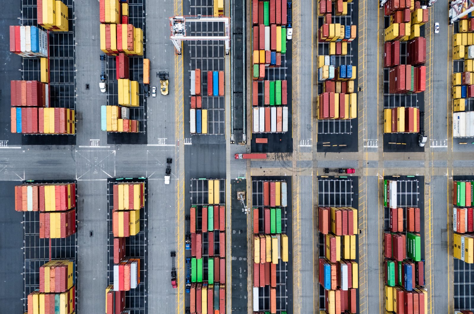 An image made with a drone shows shipping containers at the Seagirt Marine Terminal in Baltimore, Maryland, U.S., Sept. 30, 2024. (EPA Photo)