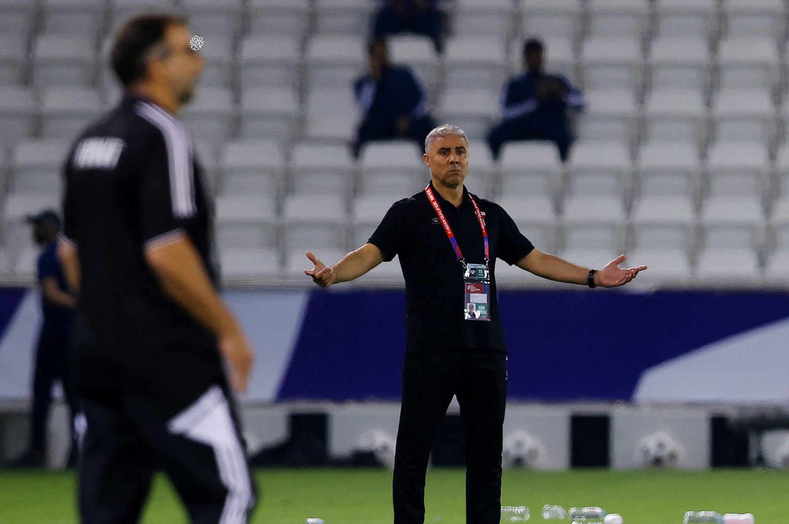 Palestine coach Makram Daboub reacts during a World Cup Asian Qualifiers third-round Group B match against Kuwait at the Jassim bin Hamad Stadium, Doha, Qatar, Oct. 15, 2024. (Reuters Photo)