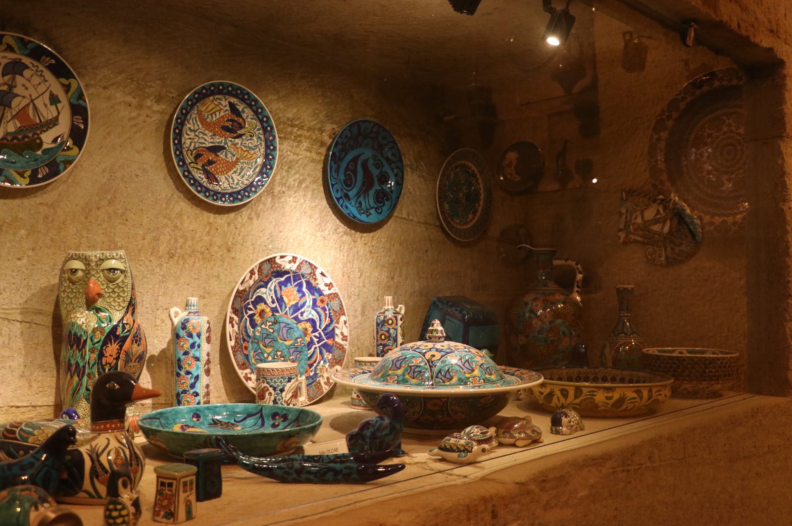 Historical ceramics and archaeological artifacts on display at the underground ceramic museum in Cappadocia, Türkiye, Nov. 5, 2024. (DHA Photo) 