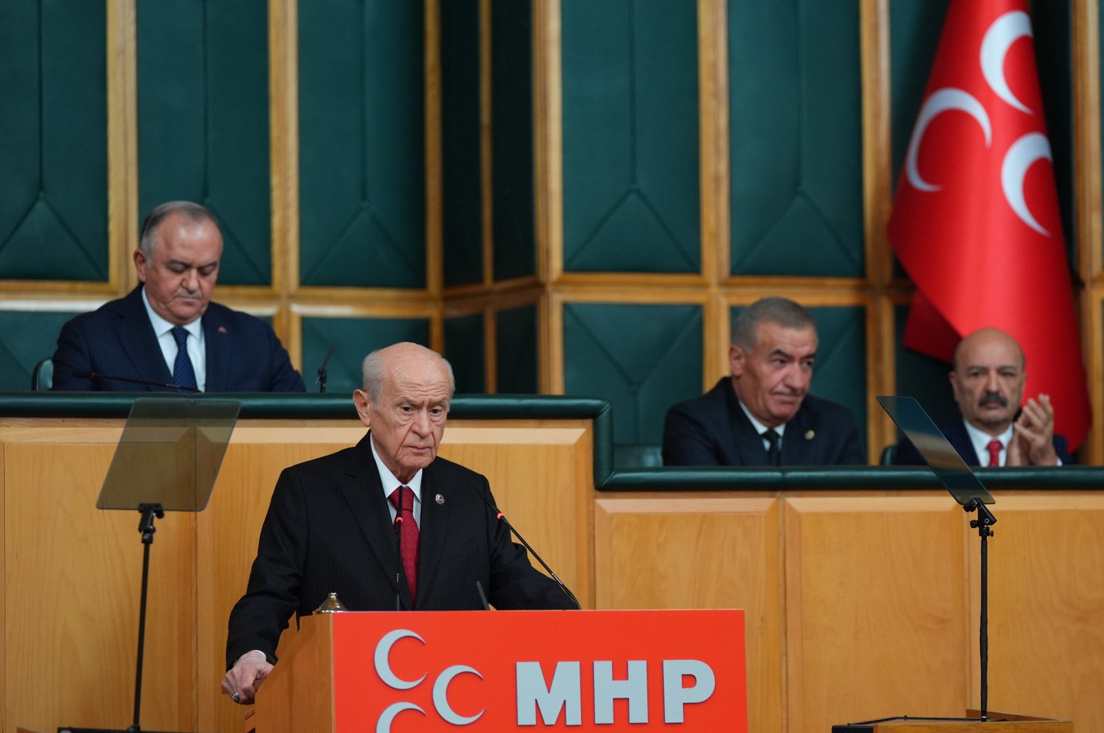 MHP leader Devlet Bahçeli speaks at the parliamentary group meeting of his party in the capital, Ankara, Türkiye, Nov. 5, 2024. (AA Photo)