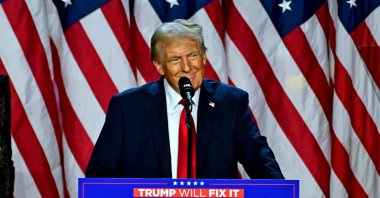 Former U.S. President and Republican presidential candidate Donald Trump speaks during an election night event at the West Palm Beach Convention Center in West Palm Beach, Florida, on Nov. 6, 2024. (AFP Photo)