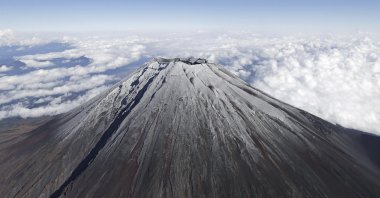 Mount Fuji in Japan is covered with snow, Nov. 6, 2024. (AP Photo)