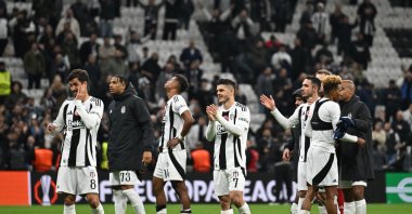 Beşiktaş's players celebrate at the end of the UEFA Europa League first round, day 4 football match between Beşiktaş JK and Malmo at the Beşiktaş Park Stadium in Istanbul on Nov. 6, 2024. (AFP Photo)